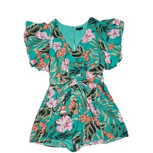 Miss Avenue Green Floral Pink Romper Hawaiian Romance M